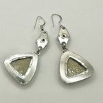 Tan and blue rhinestone silver tone triangle drop earrings Photo 4