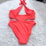 Wild Fable  Cross Front Halter Cutout One Piece Swimsuit Coral Pink Size‎ medium Photo 3