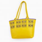 Beth Levine New York Tote Bag Large Yellow Purple Laser Cut Lattice Leather Photo 1