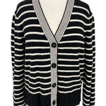 Bagatelle  Striped Super Soft V-Neck Cardigan Sweater Black Ivory Size Large Photo 0