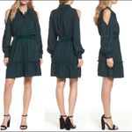 Eliza J Women’s Dress Green Button Up Tiered Cold Shoulder Belted Size 14 Photo 1