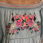 Free People Sunbeams Floral Embroidered Chambray Blue Mini Dress Bohemian Photo 4