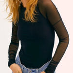Free People Intimately Seamless Black Mesh Scrunch Long Sleeve Top Womens Small Photo 0