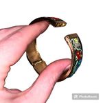 Vintage Unusual embroidered floral￼ Hinged Bangle Bracelet Gold Time Ro… Photo 6