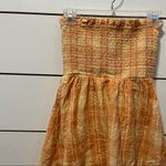 American Eagle  Smockin' On Sunshine Strapless Dress Orange Plaid NWOT Photo 6
