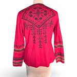 Tey Art Hand Made Peru Alpaca Blend Embroidered Knit Cardigan Bright Cherry Red Size M Photo 1