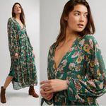 Free People  Bohemian Billowy Earthfolk Maxi Dress Fall Floral Jade Green Medium Photo 12
