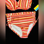 Island Rays NWT Ladies 1X Two Piece Bikini Set Striped Swimsuit Padded Top Pink Photo 5
