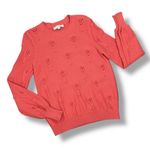 Loft  Bobble Pointelle Crewneck Sweater Coral Orange Medium Photo 12