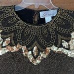 Larisa Vtg Dress Holiday Black Gold Shoulder Pad Sequin Embellished Sweater Size L Photo 2