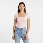 Cotton Express NWT Express Light Pink Body Contour Square Neck Short Sleeve Bodysuit Size XL Photo 1