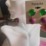 Natasha shinny green purple balls big beads drops gold tone earrings Photo 2
