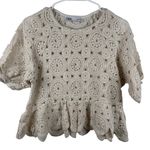 ZARA  Crochet Small Round Medallion Peplum Top Short Sleeve Cream Beige  White Photo 2