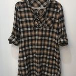 She & Sky Boutique brown black LACE UP PLAID DRESS Medium Photo 6