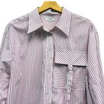 Parker The Vicki Long Sleeve Button Front Top in Pink/White Stripe size Large Photo 2