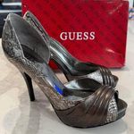 Guess Platform Snakeskin Peep Toe Locklyn Stiletto Heels Womens Size 8.5M Silver Photo 0