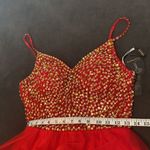 Women’s Red with Gold Sparkles Short Prom Party Dress Corset Back Size S NWT Red Photo 5