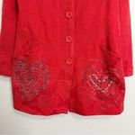 Desigual Red Heart Embroidered Jacquard Long Sleeves Peacoat, Sz Medium Photo 4