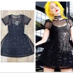 Iron fist NEW!  Skullz Club Black Sheer Mesh Skull Fit Flare Mini Dress Babydoll Photo 1