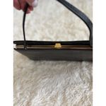 Vintage 50s Style Top Handle Handbag Black Lizard Print Purse Gold Hardware Photo 2