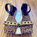 Good American Leopard Print Ankle Strap Chain Sandals 7.5 NWT Photo 0