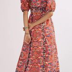 Anthropologie Floral Maxi Red Motif Bohemian Orange Patterned Dress Sz 2P Photo 3