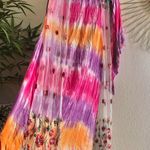 Fairycore pink Tie dye maxi kimono jacket cardigan with flounce wide sleeves with floral embroidery and a bohemian vibe Size M Photo 2