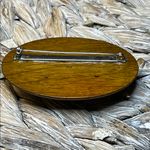 Vintage Floral Carved Celluloid Wooden Brooch Brown Photo 2