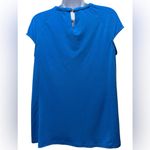 Anne Klein Blue Pleated Keyhole Blouse with Gold Bar Detail - Small Photo 4
