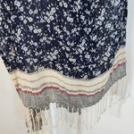 Navy, Red, and Cream Boho Floral Scarf with Fringe Blue Photo 5