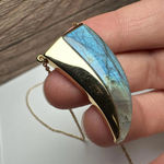 Stella & Dot  Blue Stone Horn Shape Pendant Gold Tone Chain Necklace Photo 4