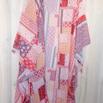 Womens Patchwork Kimono Duster Size 1XL Pink Longline Boho Festival Artsy Flowy Red Photo 0