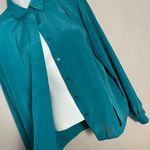 Vintage 1980s Blouse Pleats‎ Front Teal Long Sleeve Notations Women Office Retro Green Size 6 Photo 8