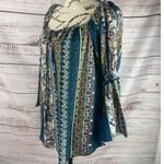 Chenault Boho Blouse Top Womens M Scoop Tie Neck Bell Sleeves Paisley Colorful Size M Photo 2