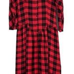 Vintage Phool Buffalo Plaid Maxi Shirt Dress Button Front Puff Sleeves Red Sz M Size M Photo 0