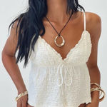 Princess Polly  Cami Top Textured Ruffle Trim Tie‎ Front Sleeveless Ivory US 6 Photo 0