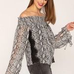 Miss Me Sweet Love Off Shoulder Long Sleeve Snake Skin Print Lace Top Small Photo 1