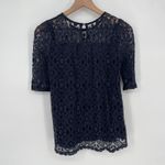 Monteau  Black Lace 3/4 Sleeve Keyhole Neck Top Size M Photo 4