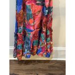 Farm Rio Animal Collage Maxi Dress Red Long Sleeves Tiered Beaded Tassels Photo 9