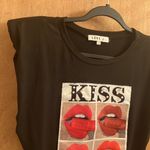 Love j Kiss lips black short sleeve shirt woman’s size small Photo 2