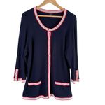 Talbots Textured Tipped Cotton Cardigan in Navy Blue Pearl Buttons Detail, 1X Photo 1