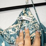 ZARA Green & Cream Paisley Silk Slip Dress Size Small Photo 5
