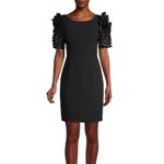 Shani Dramatic Rosette Sleeve Crepe Sheath Cocktail Dress Black Size 12 Photo 2