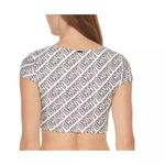 DKNY Cropped Bikini Swim Top Logo Print White Black Cap Sleeve XL Photo 2