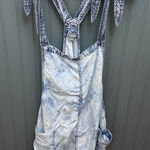 Aerie  Women's Denim‎ Romper Overalls Shorts Tie Strap Acid Wash Blue L/G Photo 0