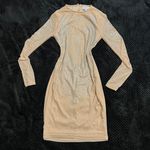 Rhinestone Open Back Mini Dress Slim Fit Mock Neck Backless Long Sleeve Tan Dress Party Dress Prom Wedding Size XS Photo 5