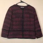 T Tahari  Women’s Tweed Knit Fringe Red Black Hook-Closures Suit Jacket Photo 0