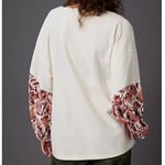 Anthropologie  ANTHRO Annette Top Cream Beige Floral Sleeve Waffle Knit Thermal M Photo 2