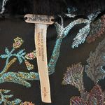 Free People Black Faux Fur Floral Brocade Trim Lined Tie Front Vest Photo 3