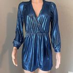 Honey Punch  That's a Wrap Dress Womens Small METALLIC Blue Print Mini NWT #193 Photo 1